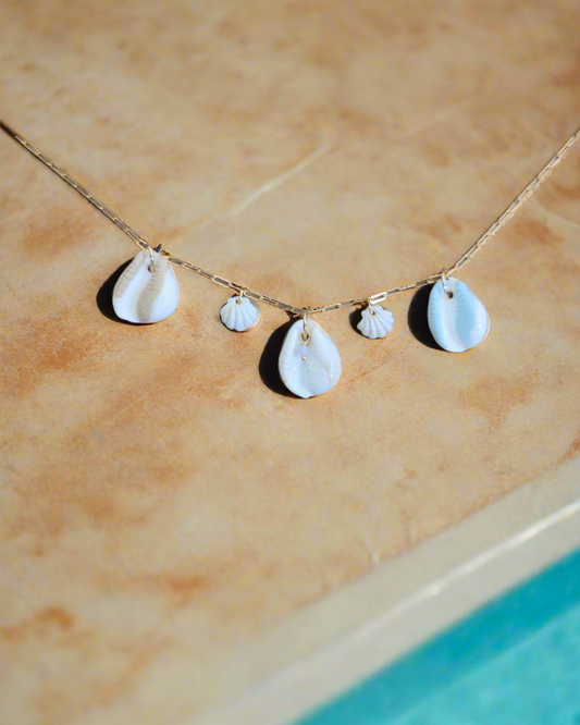 Whispers of the Tide – Shell & Chalcedony Necklace